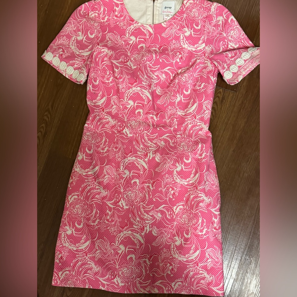 Lilly Pulitzer GOOP Gwyneth stretch shift dress hotly pink kiss kiss 10